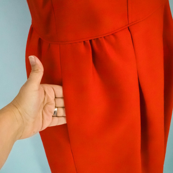 J. Crew Size 12 Red Allie Scoop Sleeveless Pleated Fit Flare Wool Silk Dress - Picture 4 of 8